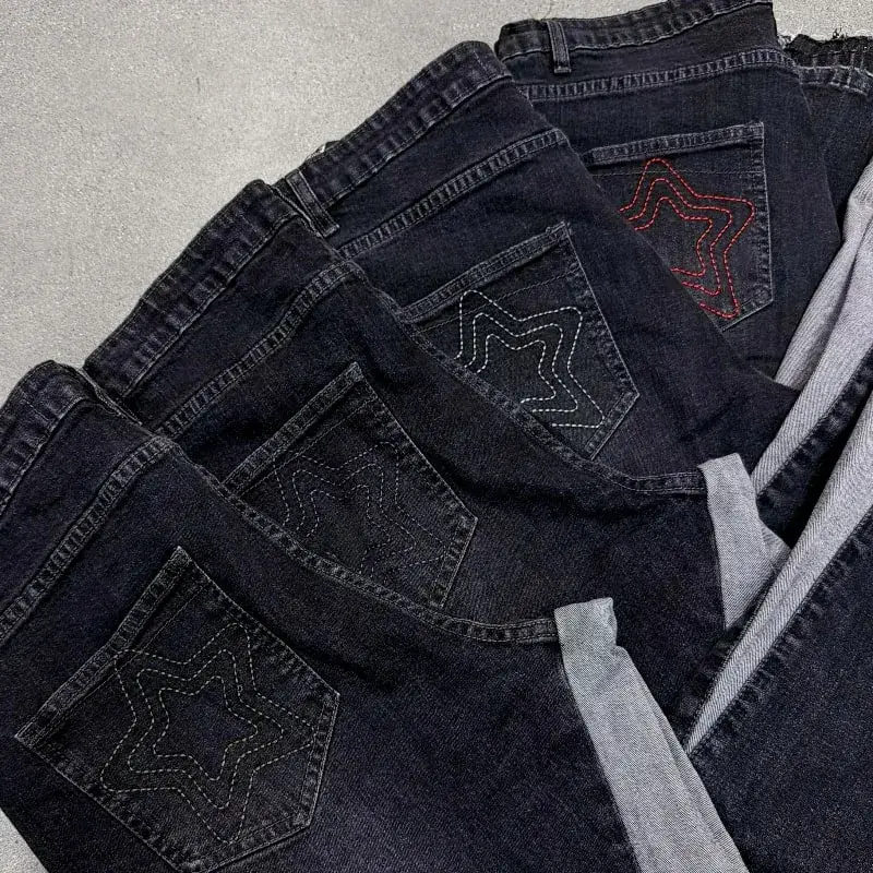 Y2k Hate Society Flared Jeans Men Retro Spider Web Embroidery Washed Jeans American Hip Hop Streetwear Unisex Bootcut Jeans