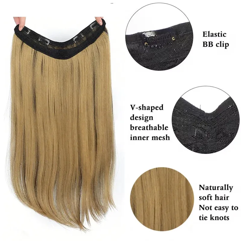 Synthetic 55CM V-shaped Hair Extension Piece Wig Long Straight Hair Female Natural Connection Seamless Clip Hair Wig Piece