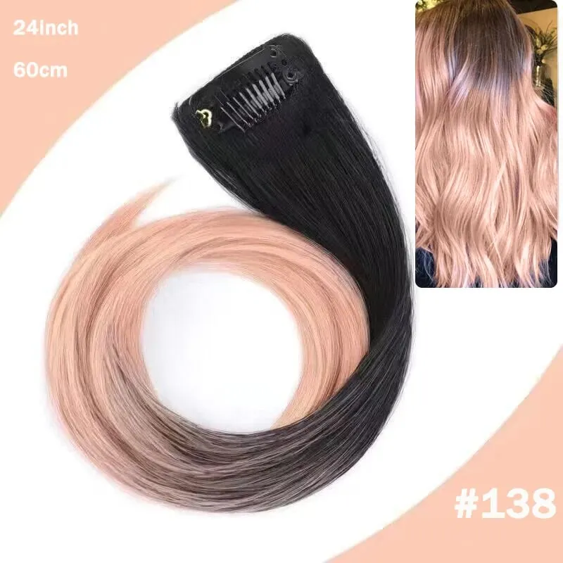 Hair Clips Hair Extensions Wig Synthetic Long Straight Gradient Color Clip-in Hair piece Hair Clips for Hair for Women Wear — image 15