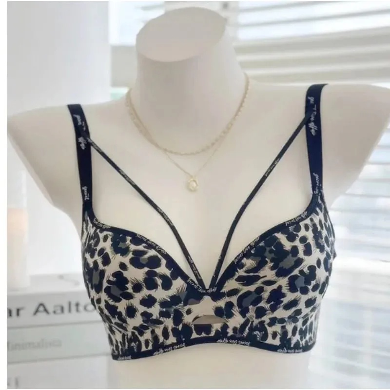 Stylish Leopard Print Seamless Wireless Lingerie Thin Comfortable Gather Small Breast Pretty Breast Shape Casual Wear Soft S-XL