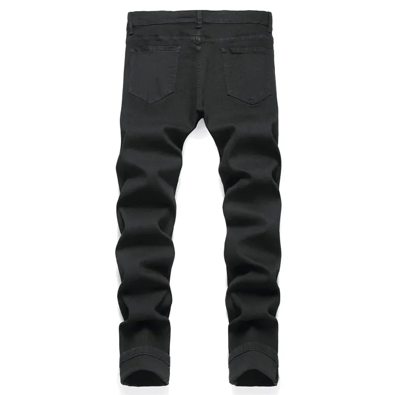 Black Skinny Stretch Ripped Jeans Men's Slim Distressed Kpop Y2K Hip Hop Rock Pants Street Style Ripped Stretch Denim Trousers