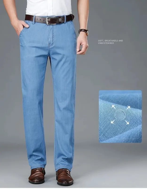 Men's Thin Business Jeans Classic Elasticity Straight Leg Denim Pants Fashion Comfortable Soft Trousers Male Casual Clothing — image 8