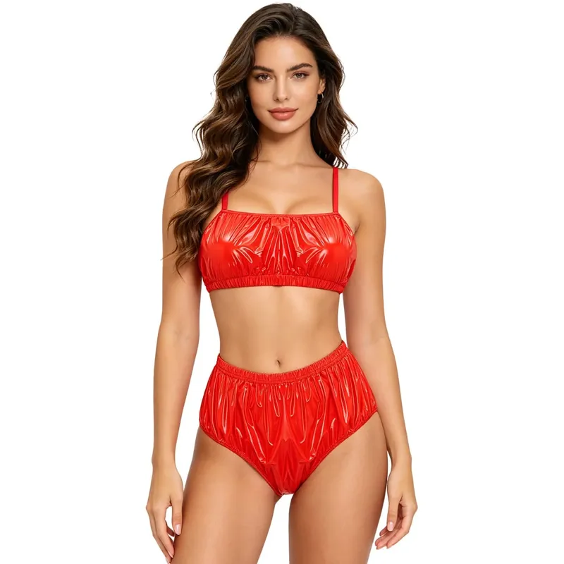 Women Swimwear Swimsuit Waterproof Lingerie Set Bikini Nightwear Clubwear Bra Top with Shorts for Beach Pool Party Sunbathing