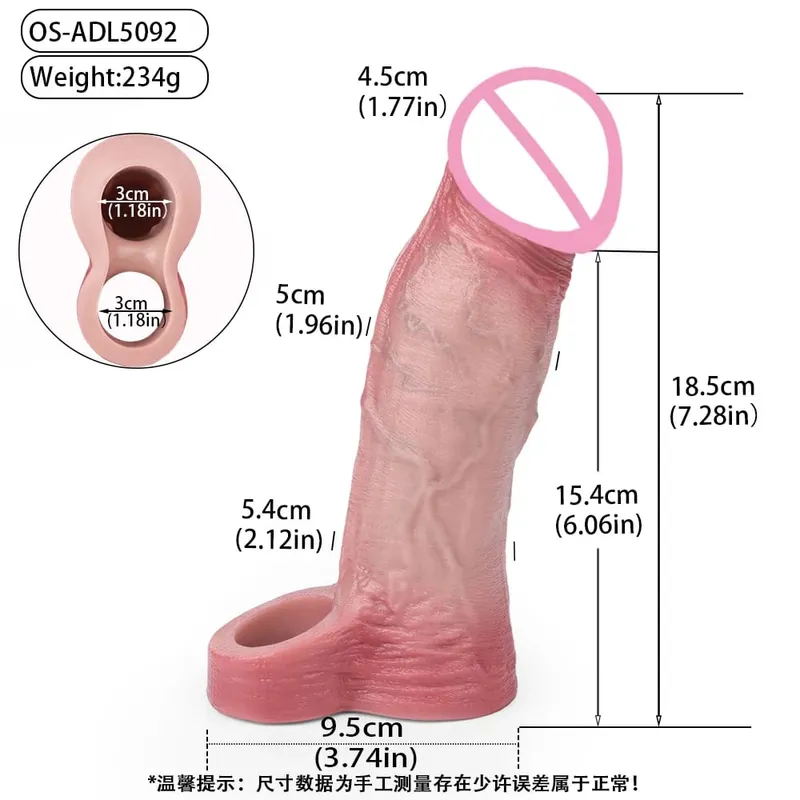 Penis Extender Device Cover Sleeve Girth Enhancement Pleasure Dildo Sheath Adult Sex Toys For Men Reusable Condom 18+