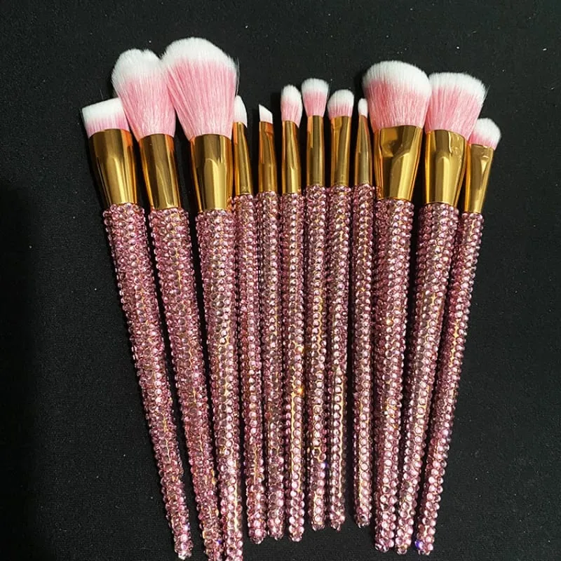 Diamond-studded Makeup Brushes 12Pcs/set Gems Makeup Beauty Tools Full Diamond Loose Powder Foundation Concealer Brush Bling
