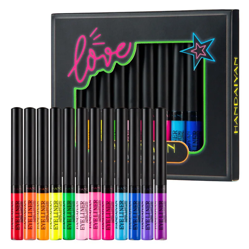 12 Colors Waterproof Eyeliner Pen Set Matte Long Lasting 24 Hours Fluorescent Eye Liner Pencils for Face Makeup Decoration