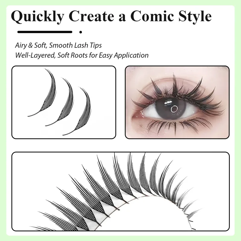 Comic Spire Manga Lash Clusters 3D Feather Anime Lashes Premade Fan Individual Eyelash Extensions Natural For Eye Makeup