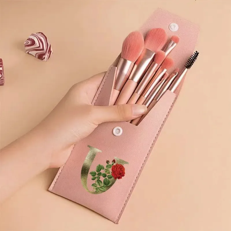 Beginners Makeup Brushes Set - Soft Fluffy Brushes For Face & Eye With PU Bag Ideal For Makeup Artists Golden Flower Pattern