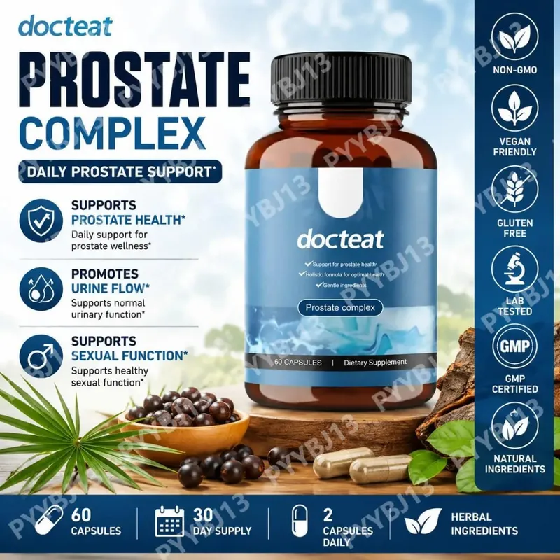 Docteat Prostate Complex Capsules Support Prostate Health and Urine Flow with Herbal Saw Palmetto and Pygeum 60 Capsules