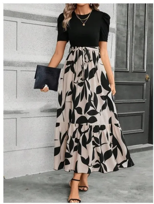 Women Dresses 2026 Spring Summer floral printed round-neck elegant dress exotic vacation style women's clothing vestidoes — image 9