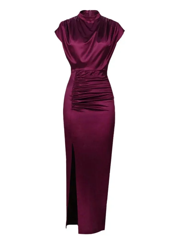 2026 Summer New Women's Color Ding Long Dress Solid Color Dress Split High Waist Temperament Bag Hip Commuter Dress
