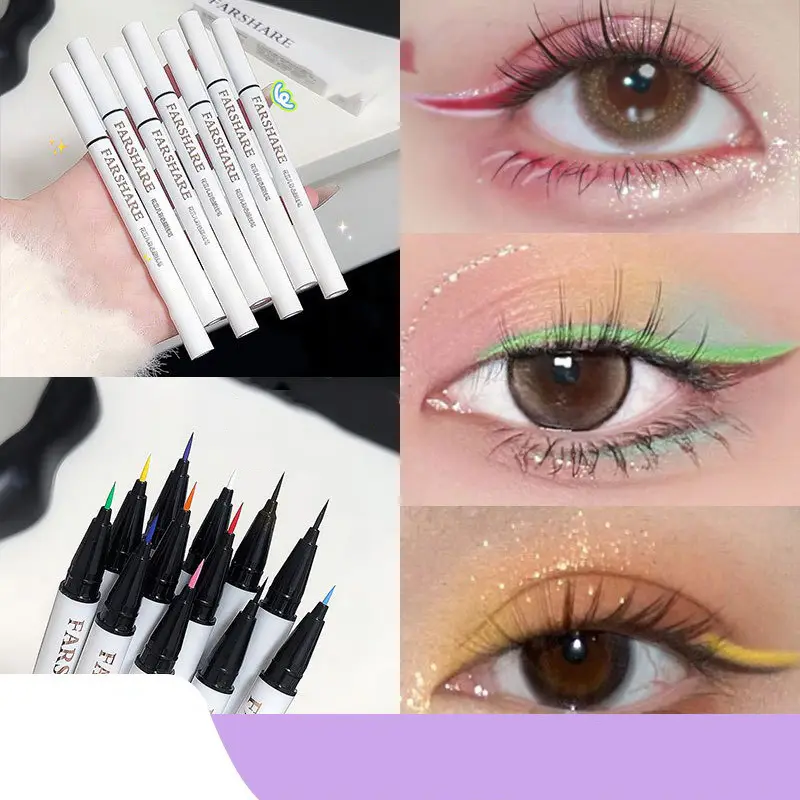 12 farver vandtæt eyeliner Pen Ultra-fin spids flydende eyeliner Langtidsholdbar eyeliner Hurtigtørrende farverig makeup til cosplay — image 2