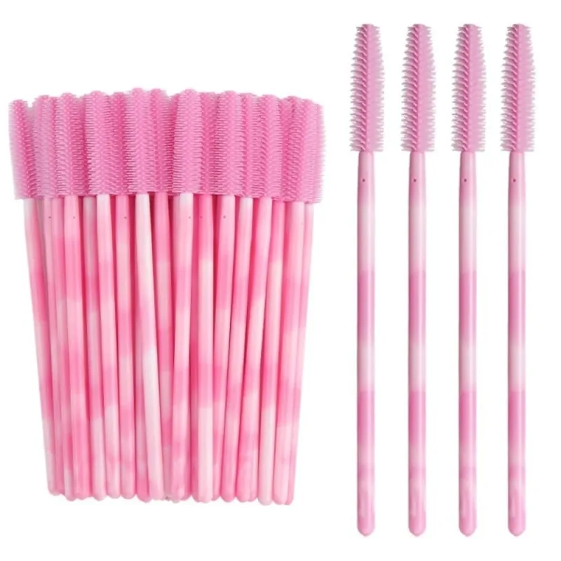 50Pcs Disposable Eyelash Brushes Silicone Makeup Tools Mascara Wand Applicator Rainbow Color Microbrush Eyebrow Comb Girl