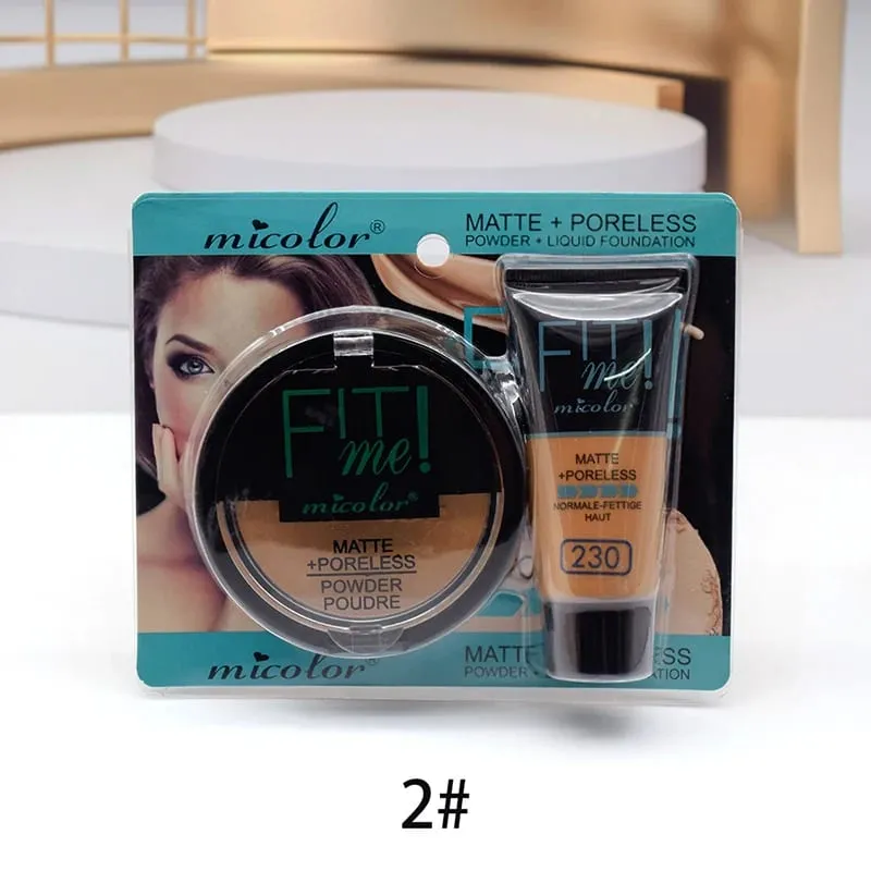Micolor Fit Me 2 IN 1 Poreless Powder & Liquid Foundation Fuld dækning Liquid Concealer Ar Dark Circles Acne Cosmetic Set