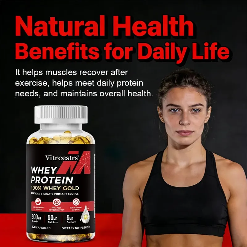 Whey Protein Concentrate Capsules - 900mg Protein Post-Workout Recovery Muscle Health & Immunity Boost Gluten-Free Non-GMO
