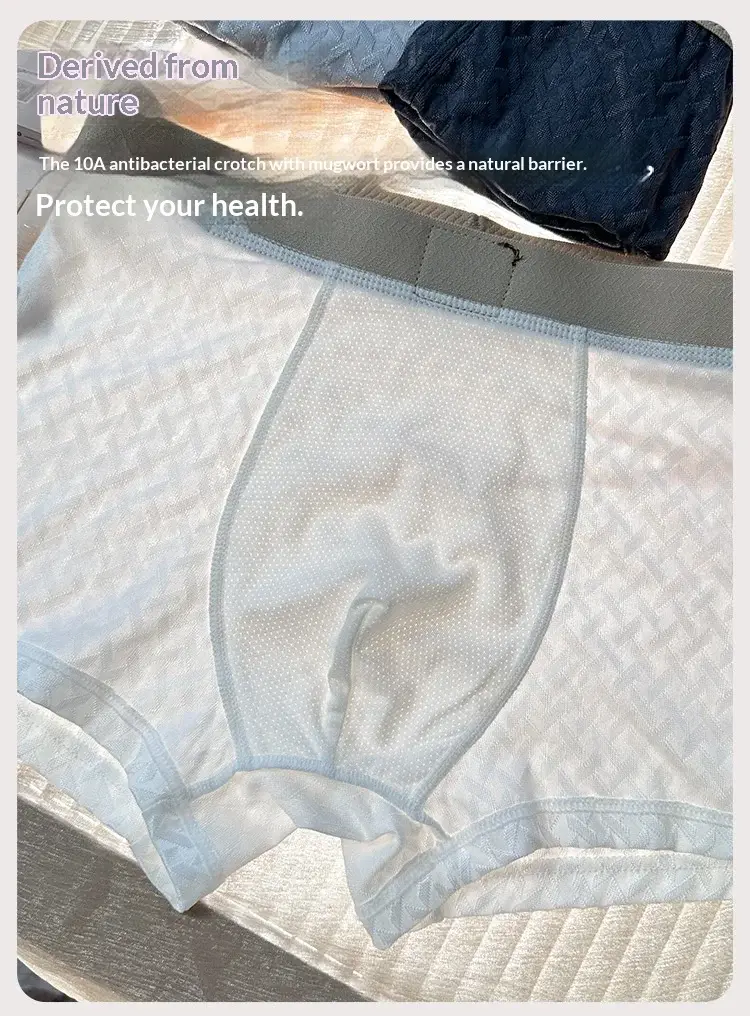 Men's Ice-Silk Jacquard Boxer Briefs: Cooling, Breathable, Mid-Rise, Boxer Shorts—comfortable and Simple Style for Young Men