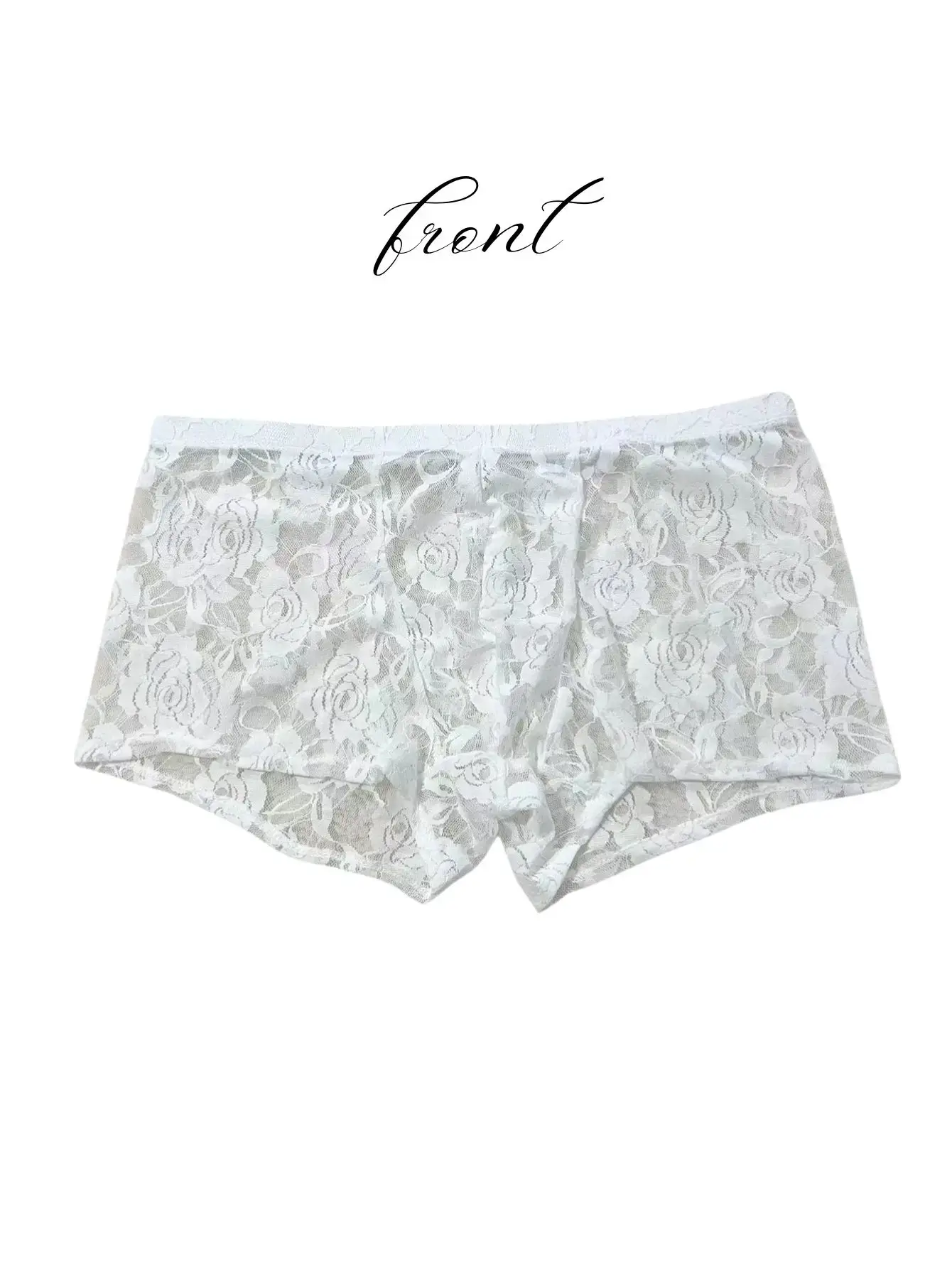 1Pc Men's Fashion New Design Sexy Lace Embroidery, High Elasticity Transparent Lace Flat Corner Underwear, Sexy, Ice Silk 3256811662670417