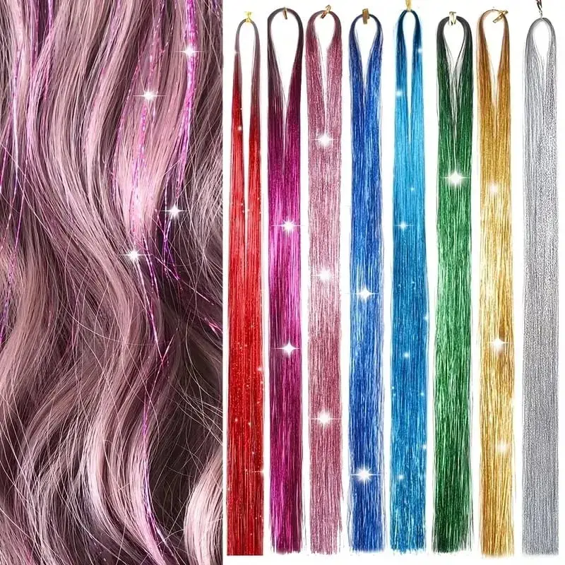 38Inch Tinsel Hair Extensions 6Pcs Sparkling Glitter Hair Synthetic Shiny Hair Accessories for Women Girls Party Cosplay