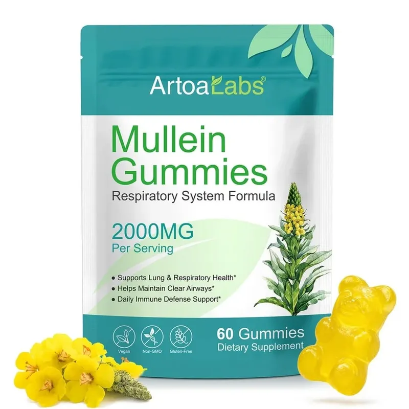 ArtoaLabs Mullein Gummies 2000mg 50:1 Extract for Respiratory Health & Clear Airways Supports Daily Immune Defense 60 Gummies