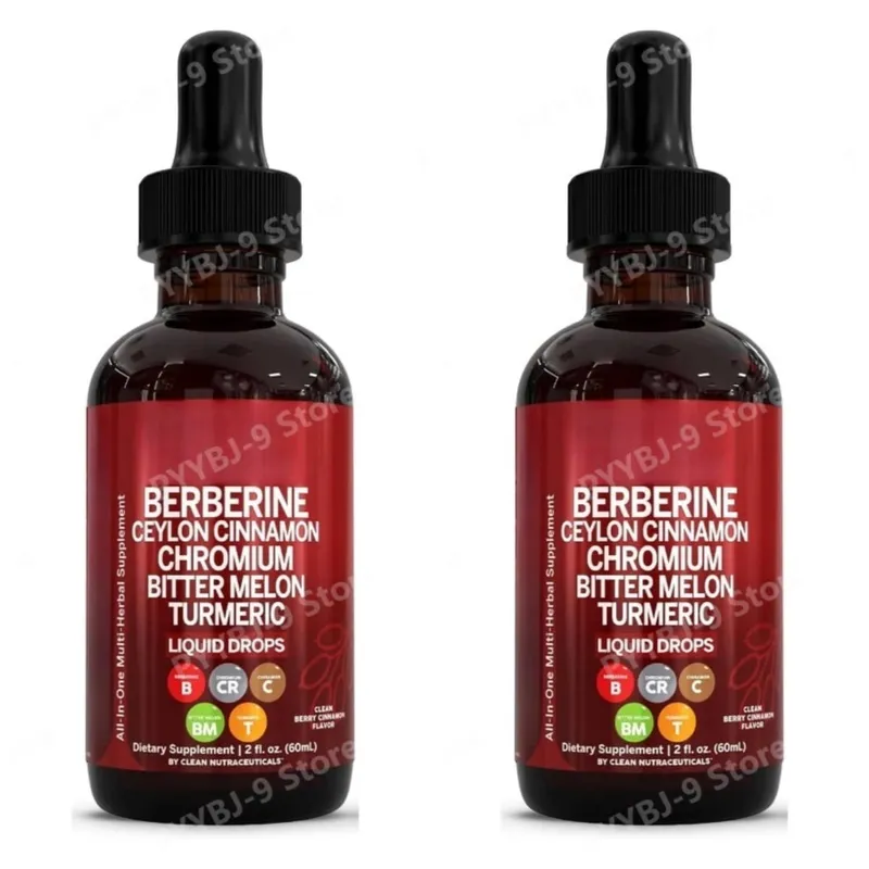Berberine Chromium Turmeric Ginseng Liquid Drops 60ml Organic Herbal Supplement Daily Wellness Balance Support for Adults