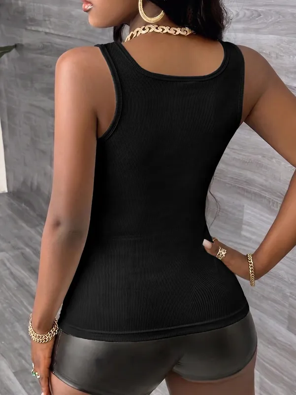 Women's Mock Half-Zip Tank Top Ribbed Solid Color Sleeveless Cami Top Fashion Soft Casual Sports Vest Top
