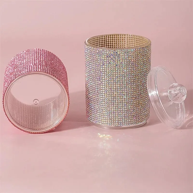 Luxury Diamond Cotton Swabs Storage Case Portable Makeup Cosmetic Organizer Dust-proof Jewelry Storage Container Makeup Tools