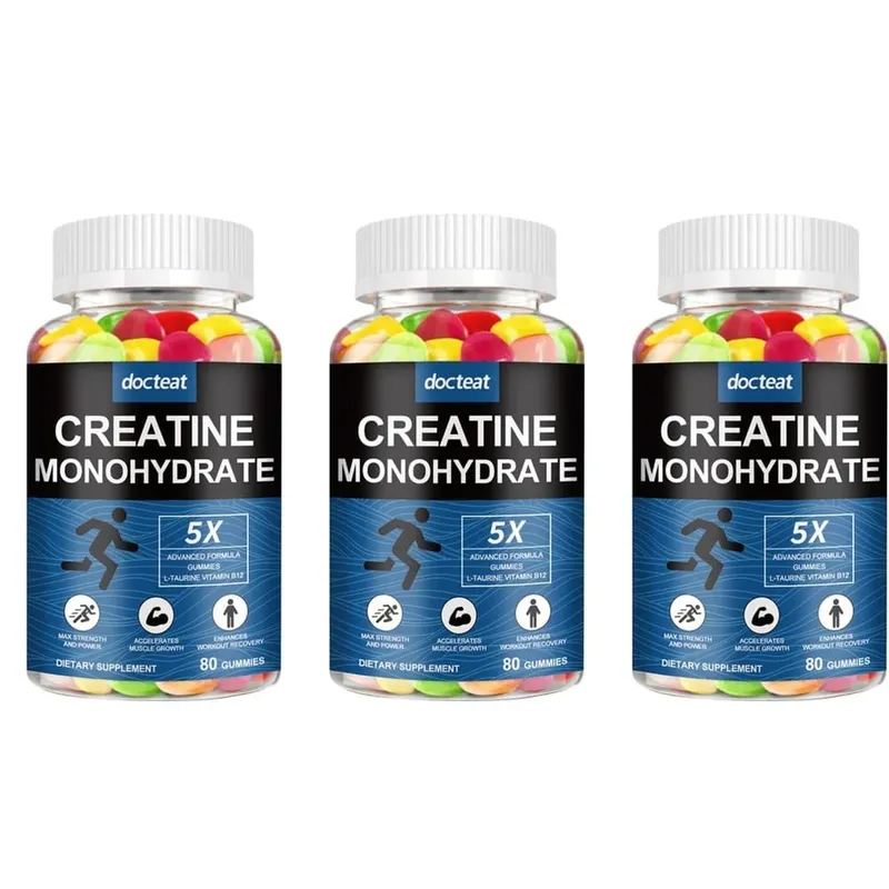 Docteat Creatine Monohydrate Gummies Chewable for Strength and Power Supports Muscle Growth and Workout Recovery 80 Gummies
