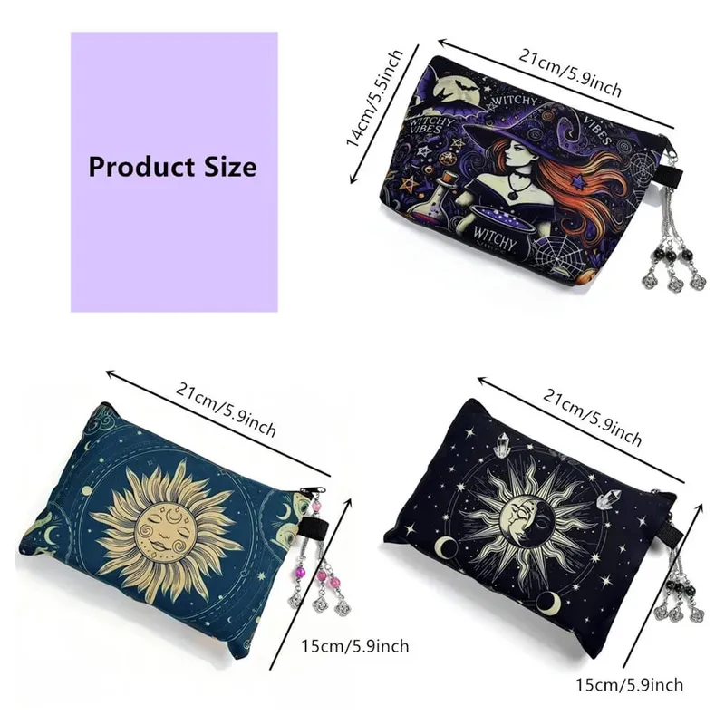 Tarot Cards Pouch Storage Witch Divination Accessories Jewelry Astrology Dice Makeup Bag L791