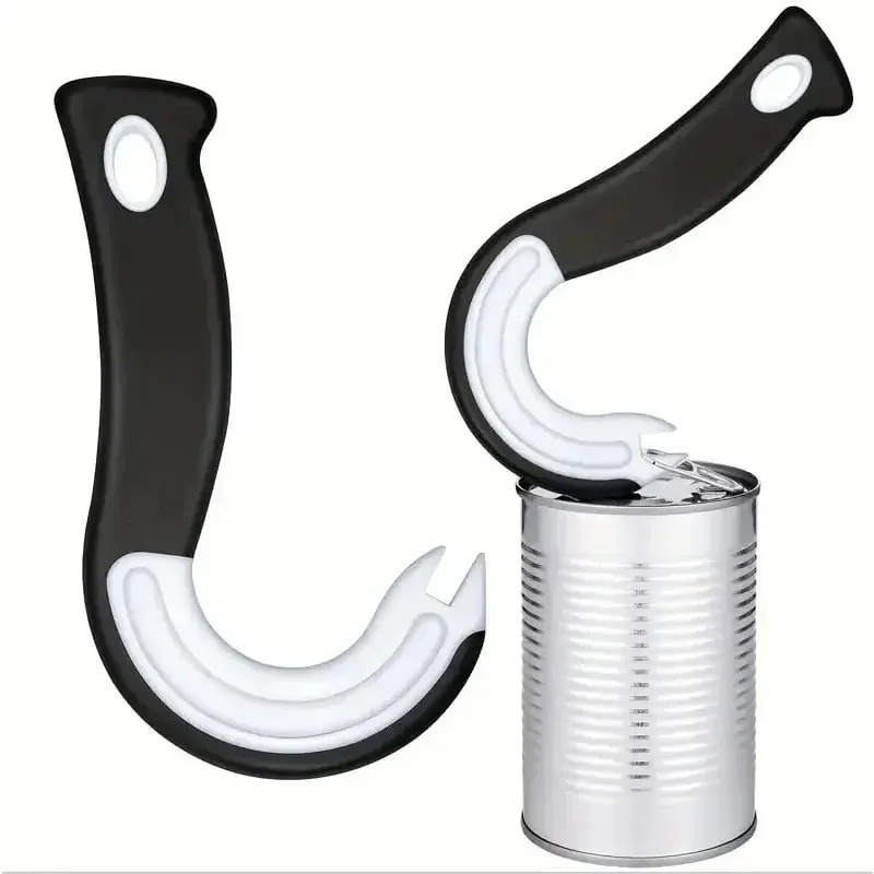 Portable J-Shaped Easy Grip Tin Openers Kitchen Non-Slip Jar Opener Lid Opening Tools Ring Pull Can Opener Multifunctional