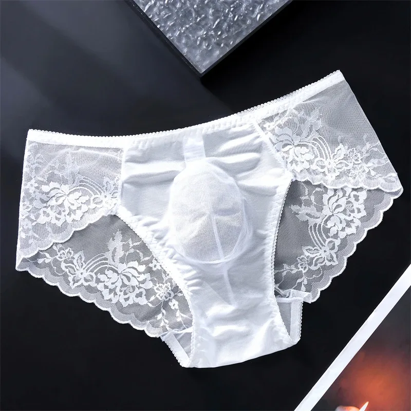Lace men's underwear 3D Punched tangas japonesa Ice Silk Thin calzoncillos hombre Sexy lingerie adults 18 plus cuec gay panties