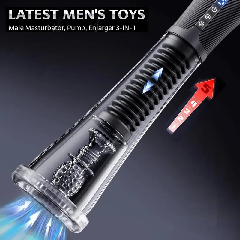 Automatic Male Masturbators Penis Pump Sex Machine Stroker Vacuum Pump Adult Sex Toys for Men 5 Suction Levels 6 Training Modes