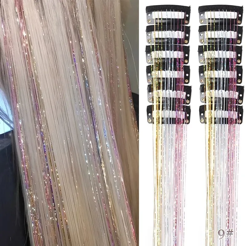 12 pezzi per confezione di fermagli per capelli BB estensioni dei capelli metallizzati lucidi con clip capelli sintetici accessori per capelli scintillanti per le donne