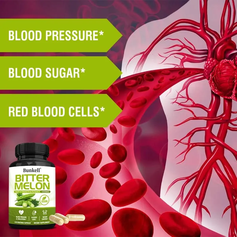 Organic Bitter Melon Extract Capsules - Blood Sugar Balance & Fat Burning Detox & Digestive Support Non-GMO 30/60/120 Counts
