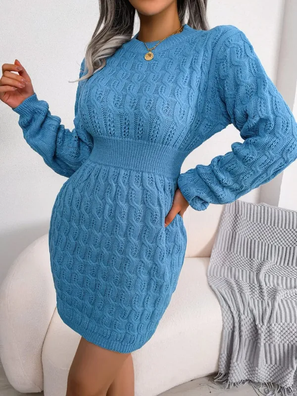 VigoCasey 2026 Autumn Winter Casual Knit Dress Women Solid Long Sleeve Short Dress Lady White O Neck Bodycon Knitted Dresses
