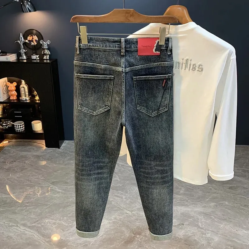 2025 New Micro Haren Conical Jeans for Men's Autumn Trendy Versatile Casual Elastic Loose Small Legged Pants