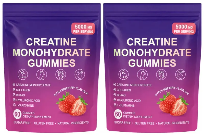 Creatine Gummies with Collagen BCAA Hyaluronic Acid Vitamin D3 Zinc Fitness Supplement for Active Adults Workout Support Sugar
