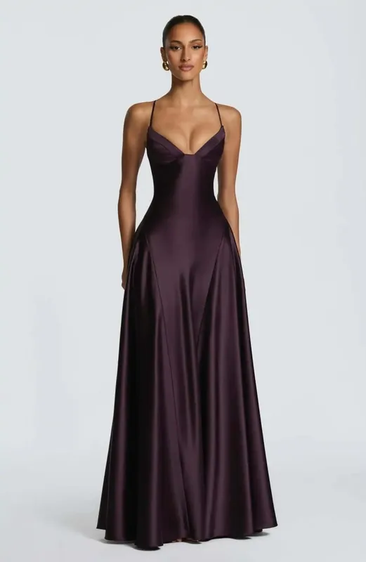 Butter Yellow Women Satin Slip Maxi Dress Elegant Spaghetti Strap A-line V Neck Waist-cinching Summer Lady Formal Evening Gown