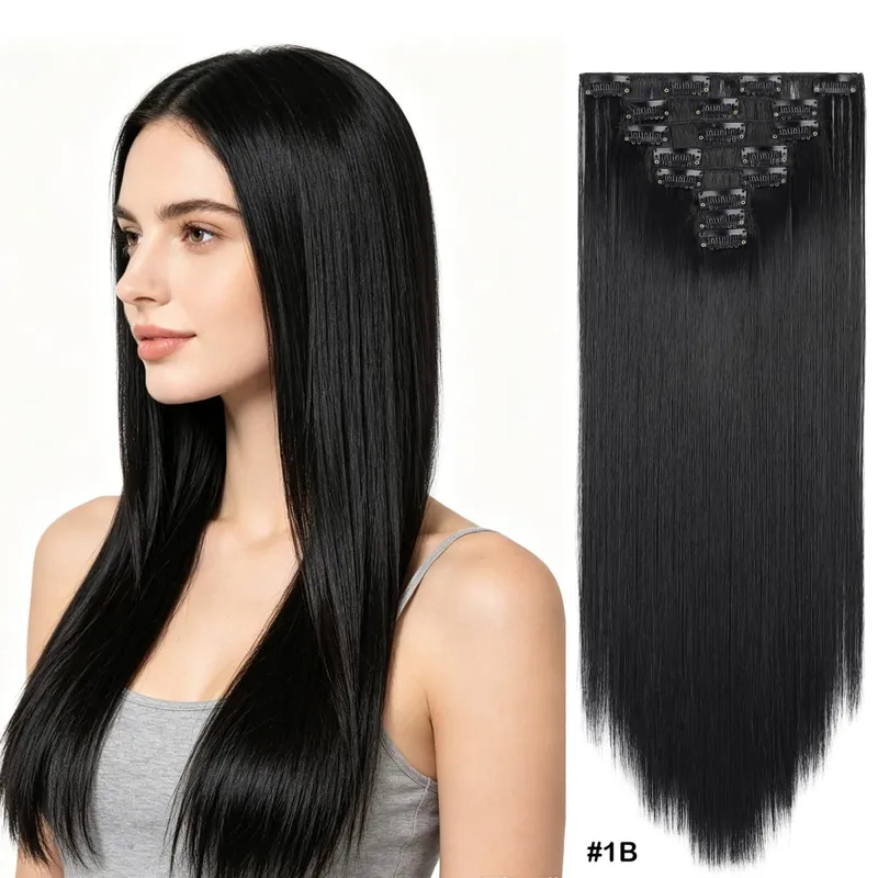 8pcs/set Long Straight Matte Synthetic Clip-In Hair Extensions Full Head Extension Hairpieces for Women