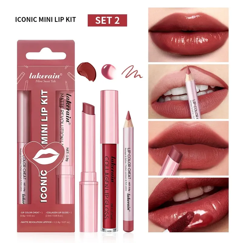 5 farve læbe liner + læbestift sæt og læbe plet let farve mat læbe kit læbestift Langvarig rød læbestift læbe makeup sæt