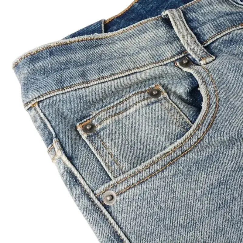 Men's High Street Light Blue Washed Distressed Denim Jeans With Embroidered Letter Motif Button Fly Suitable For All‑Season Wear — image 3