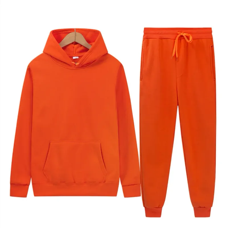 Men's Autumn/Winter New Solid Color Hoodie + Pants Two-Piece Set, Stylish Casual Sports Suit with Custom Printed Logo — image 20