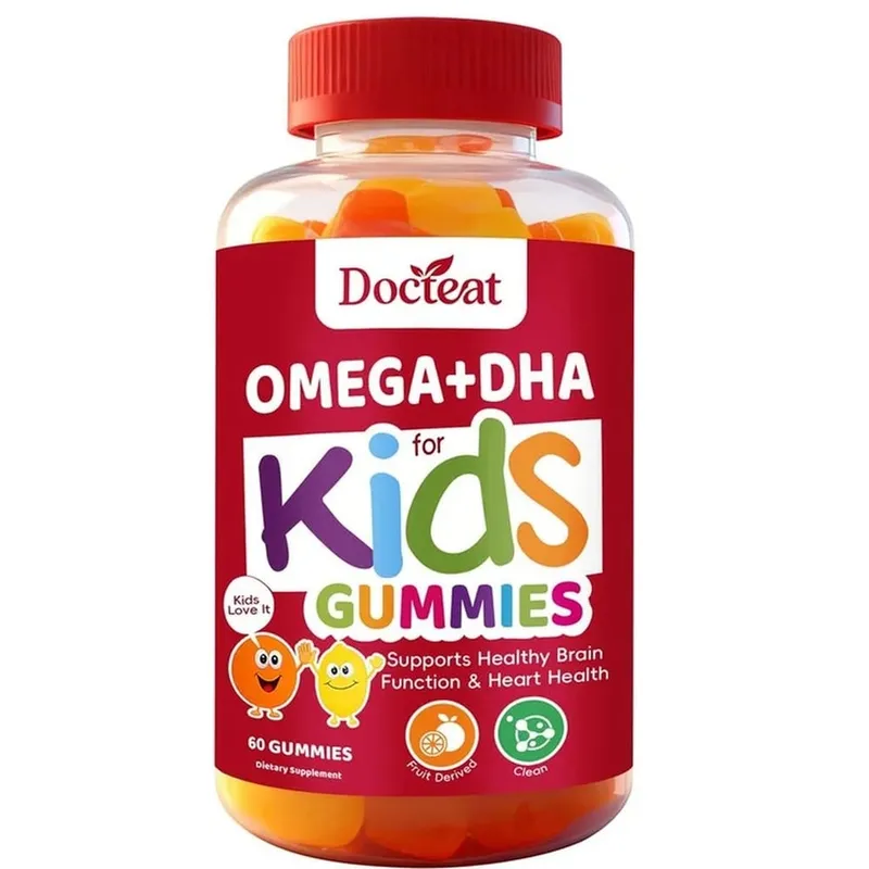 Docteat Omega+DHA Kids Gummies with DHA From Algae Vitamin C and Chia Oil Omega-3 6 9 for Brain & Vision Support 60 Gummies