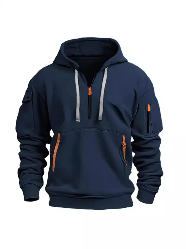 Men's Spring Autumn Hooded Sweatshirt Zip Multi Pocket Pullover Casual Sports Jacket Fashion Trendy Hoodie Top for Men Street