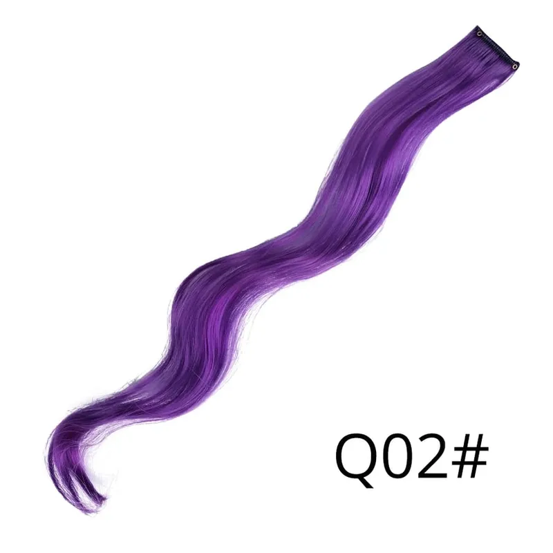 Leeons Clip In One Pieces Hair Extensions Straight Ombre Purple Blue Pink Extension Hair Women Synthetic False Fake Hair