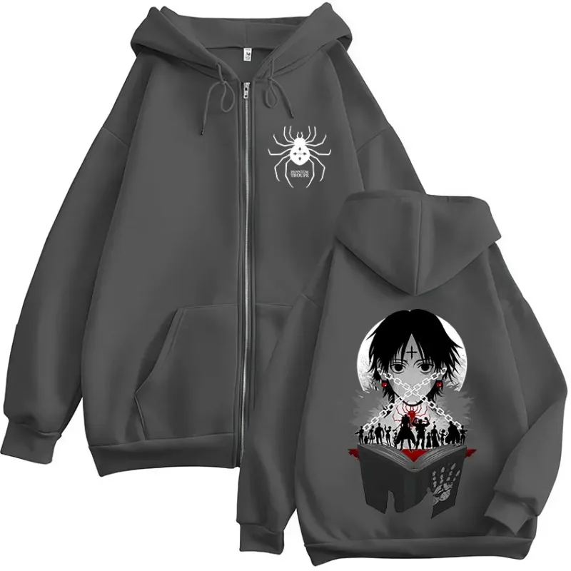 Anime Hunter X Hunter Chrollo Lucilfer Graphic Zipper Hoodies Men Women Clothing Oversized Zip Up Hooded Sweatshirts Streetwear