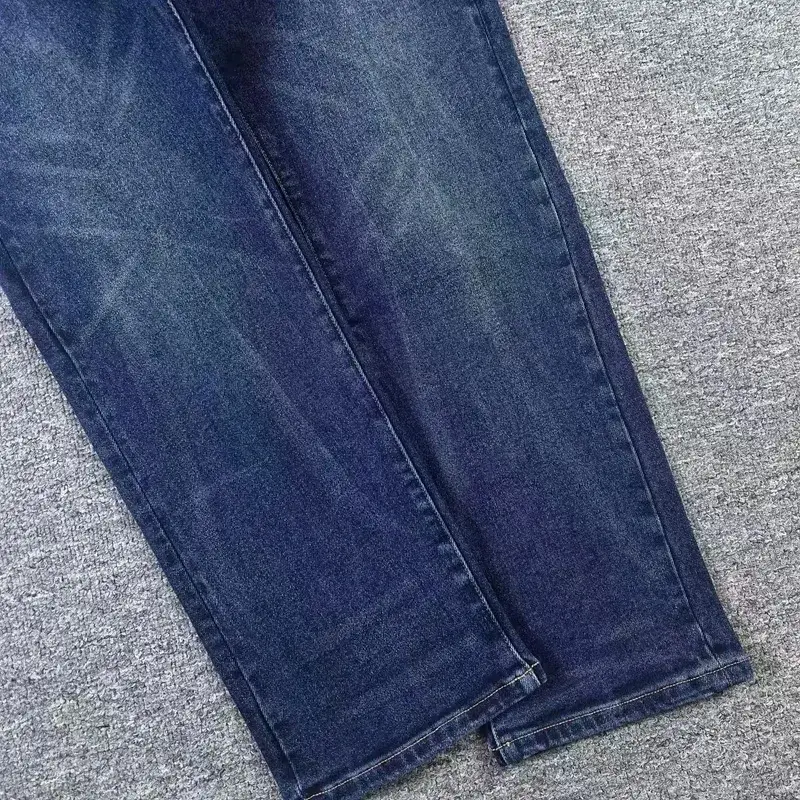 RRL American Retro Elastic Denim Jeans Indigo Washed Thick Straight Cut Wear Resistant Men's mid Waist Zipper Fly Autumn Season