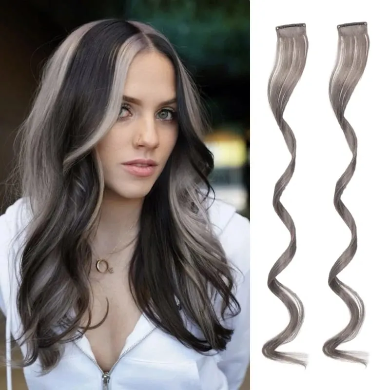 2PCS Rainbow Mixed Color Clip In Hair Extensions 20 Inch Curly Synthetic Hair for Girls Women Halloween Cosplay Party