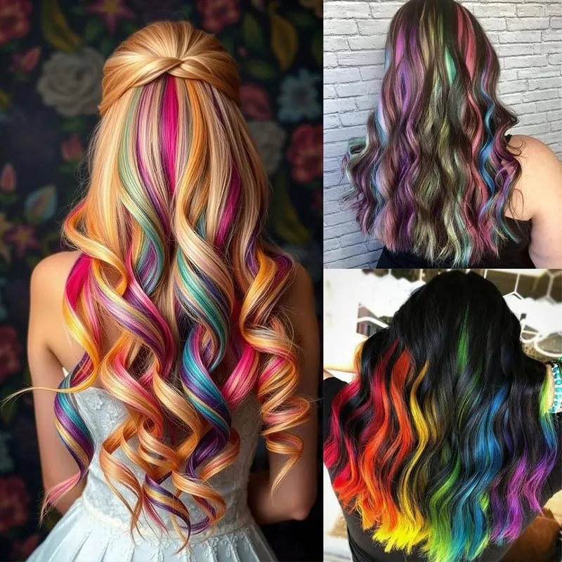 Colorful Hair Extensions Wavy Accessories Party Highlights Clip on Synthetic Rainbow Wigs Children's Favorite Gift (5 pieces ) — image 5