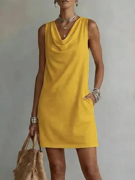 Women Casual Loose V-Neck Sleeveless Pocket Ruffles Dress Spring Summer Vest Tank Midi Dresses — image 3