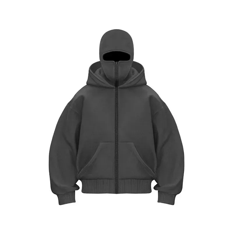 Men's Double-Capped Hooded Jacket For Car And Motorcycle Riding, Warm And Plush, Fashionable And Loose, With Zipper Hood